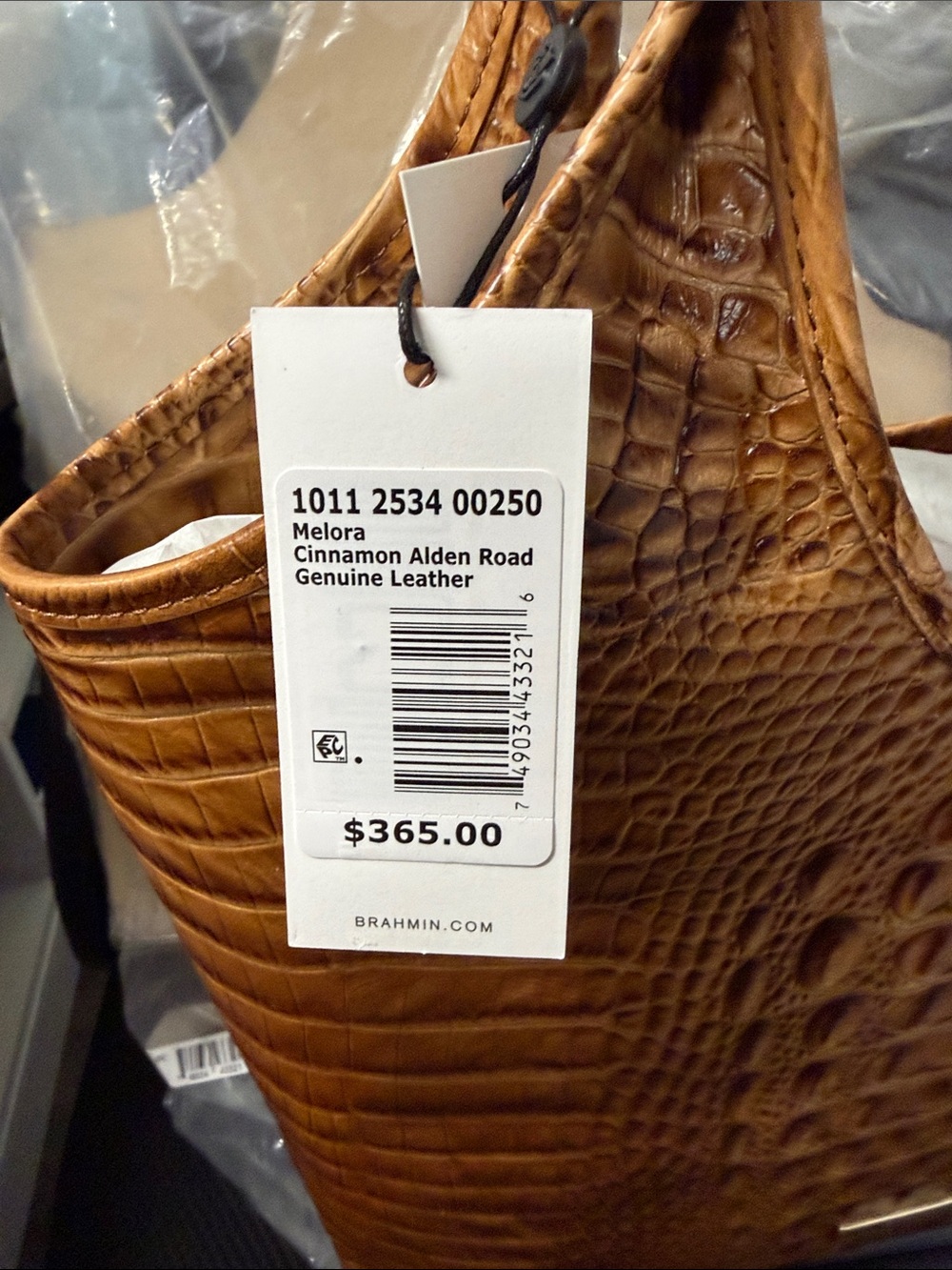 Cinnamon Brahmin Croc-Embossed Tote Bag - Stylish Everyday Carry - Picture 2 of 7